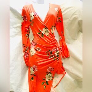 Boohoo, Floral Print, long sleeve Wrap Dress.